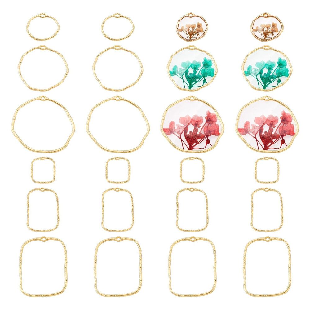 3177 24Pcs Alloy Open Back Bezel Charms Pendants Golden Hollow Frame Charms